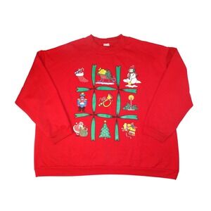 Nucleus Woman Red Christmas Graphic‎ Sweatshirt Santa Nutcracker Snowman Bells